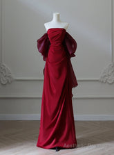 Burgundy Strapless Pleats Prom Dress